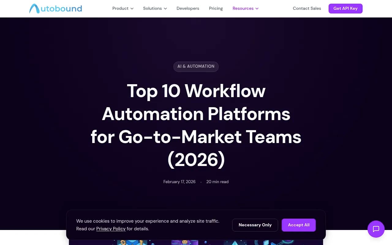 Top 10 GTM workflow automation platforms comparison from Autobound, showing detailed analysis of automation tools for go-to-market teams