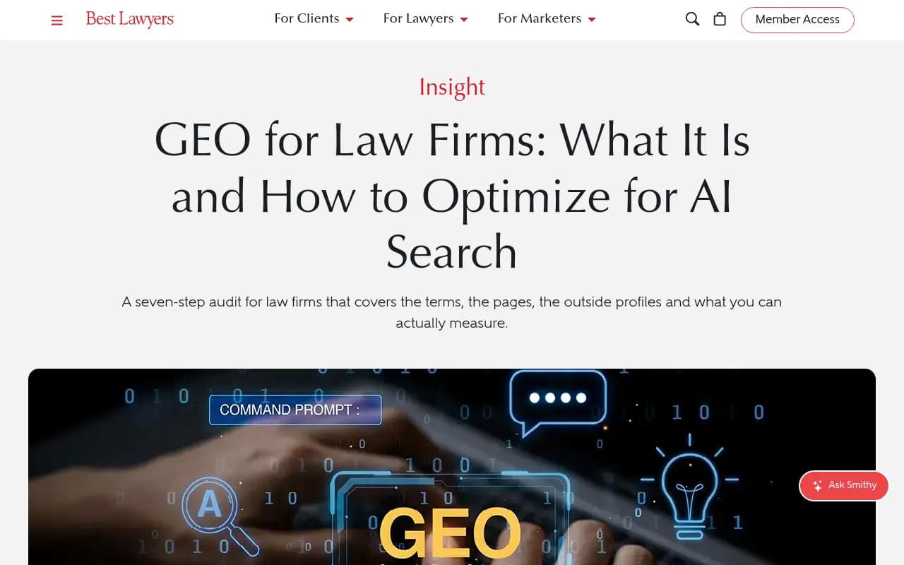Best Lawyers guide to GEO for law firms, covering a seven-step audit and measurement basics