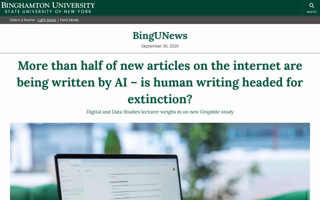 A study showing more than half of new internet articles are AI-generated