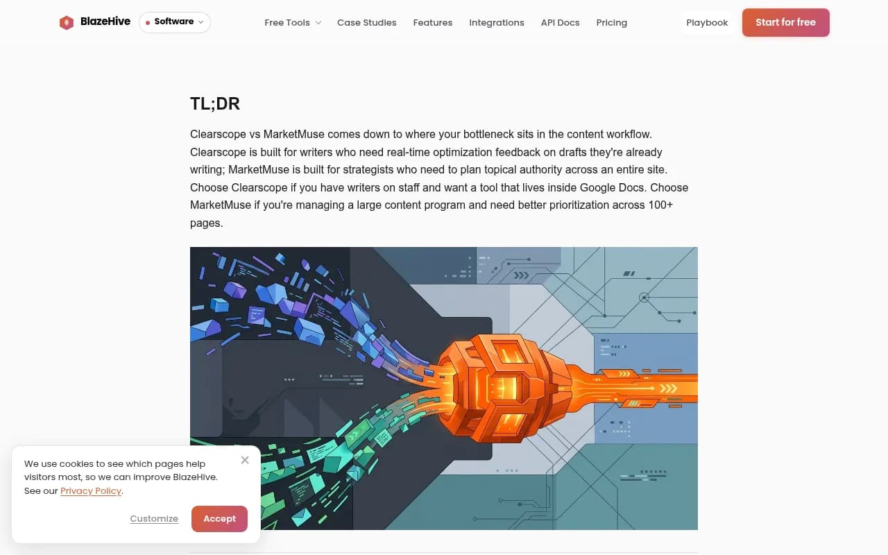 BlazeHive's expert comparison of Clearscope and MarketMuse