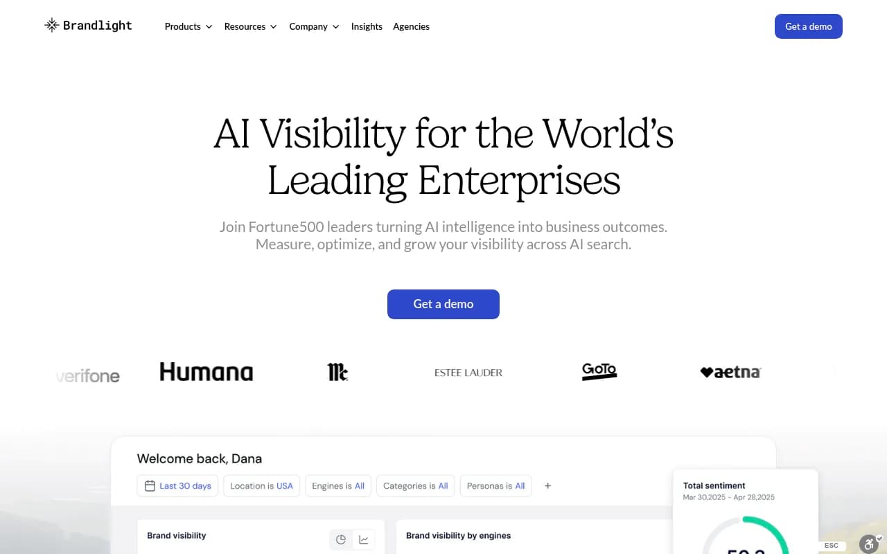 Brandlight's enterprise AI visibility platform homepage