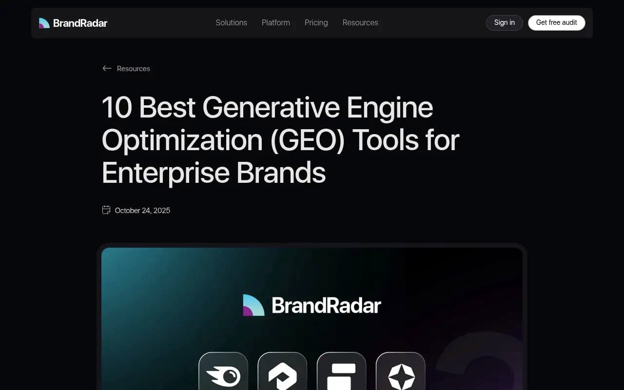 10 Best GEO Tools for Enterprise Brands overview from BrandRadar