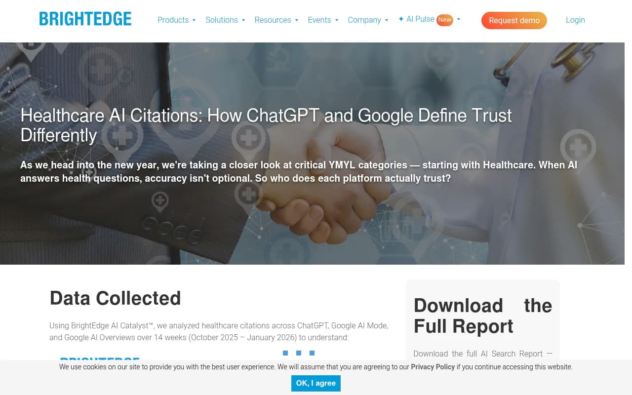 BrightEdge healthcare AI citation analysis comparing ChatGPT and Google AI Overviews source preferences
