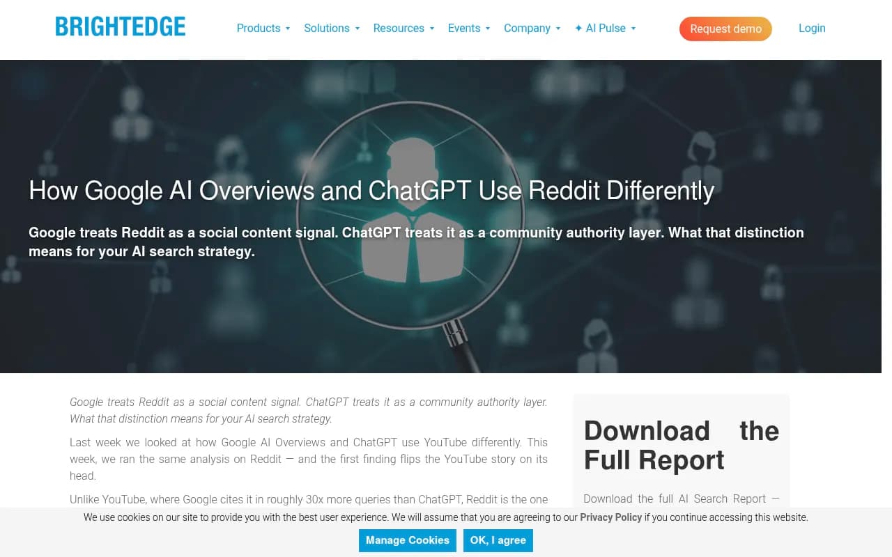 BrightEdge analysis of how Google AI Overviews and ChatGPT use Reddit differently