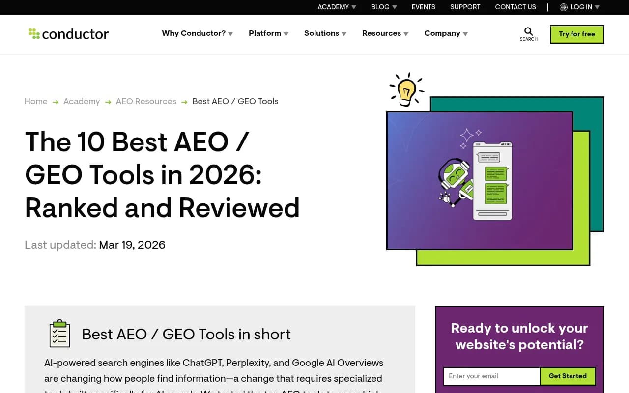 Overview of top AEO/GEO tools reviewed and ranked for 2026