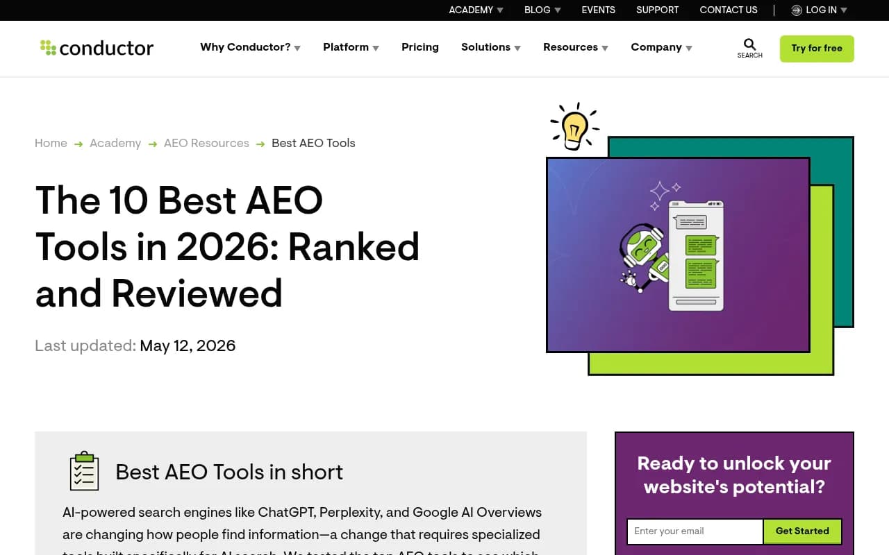 The 10 best AEO tools in 2026 ranked by Conductor
