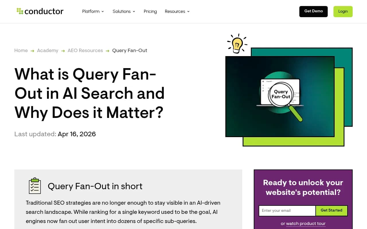 A diagram showing how a single query fans out into multiple related sub-queries before being synthesized into one AI answer