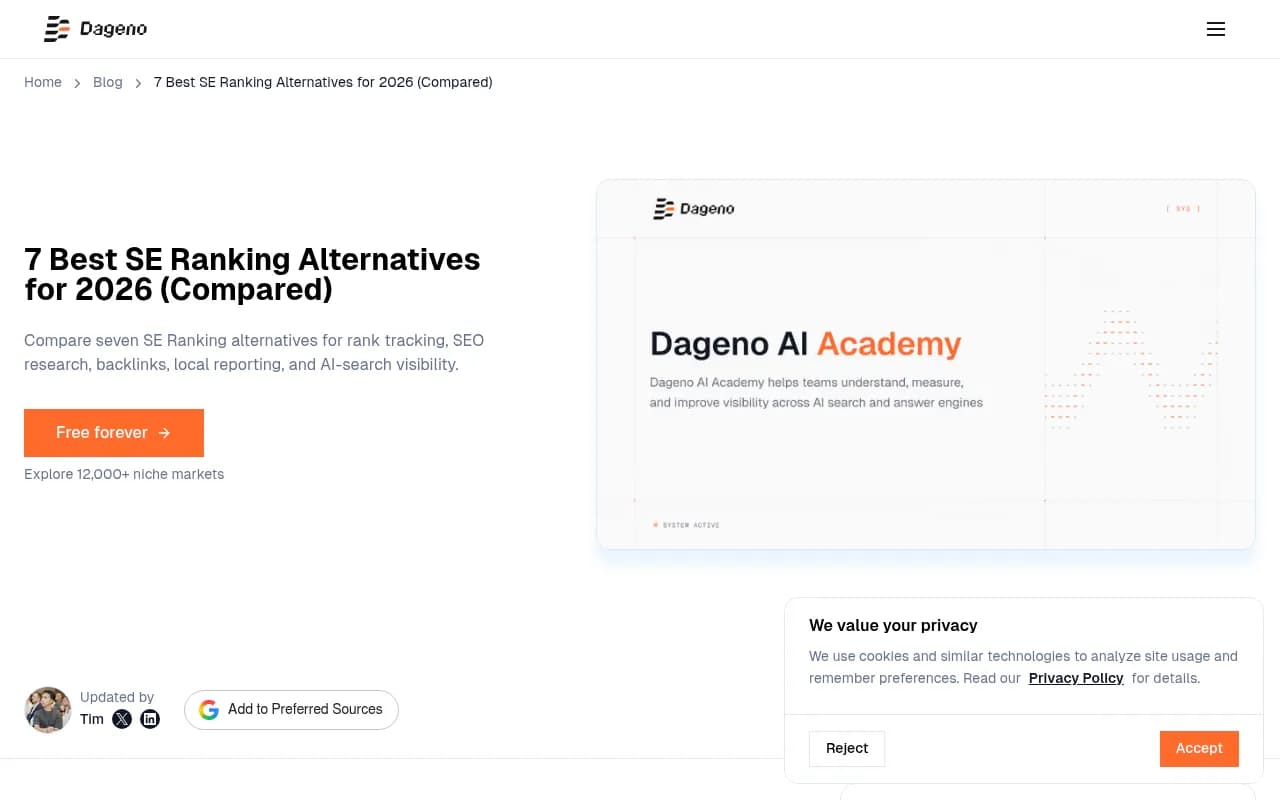 SE Ranking alternatives comparison covering Semrush, Ahrefs, AccuRanker, Nightwatch and AI visibility tools