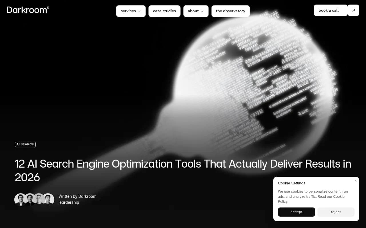 Darkroom's 2026 roundup of AI SEO tools, covering tools like Semrush, Surfer, Ahrefs, Clearscope and Frase