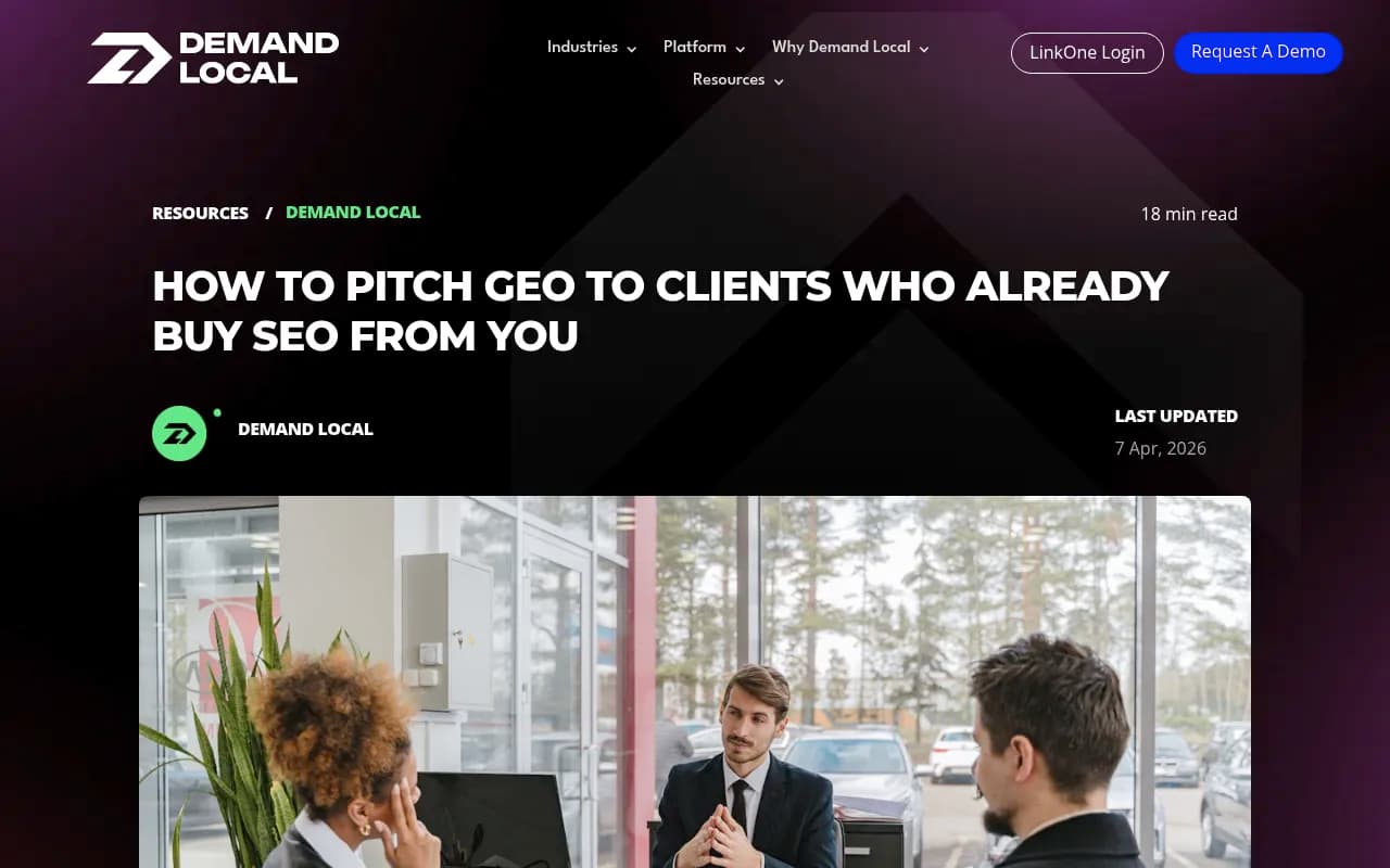 Demand Local's guide to pitching GEO to existing SEO clients, with a framework for scoping and pricing