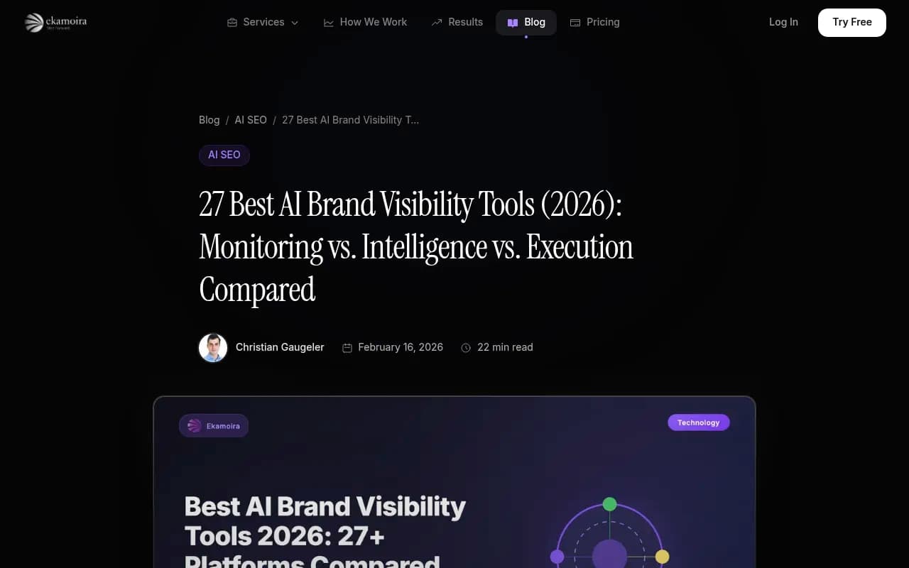 Ekamoira's comparison of 27 AI brand visibility tools, organized by capability tier
