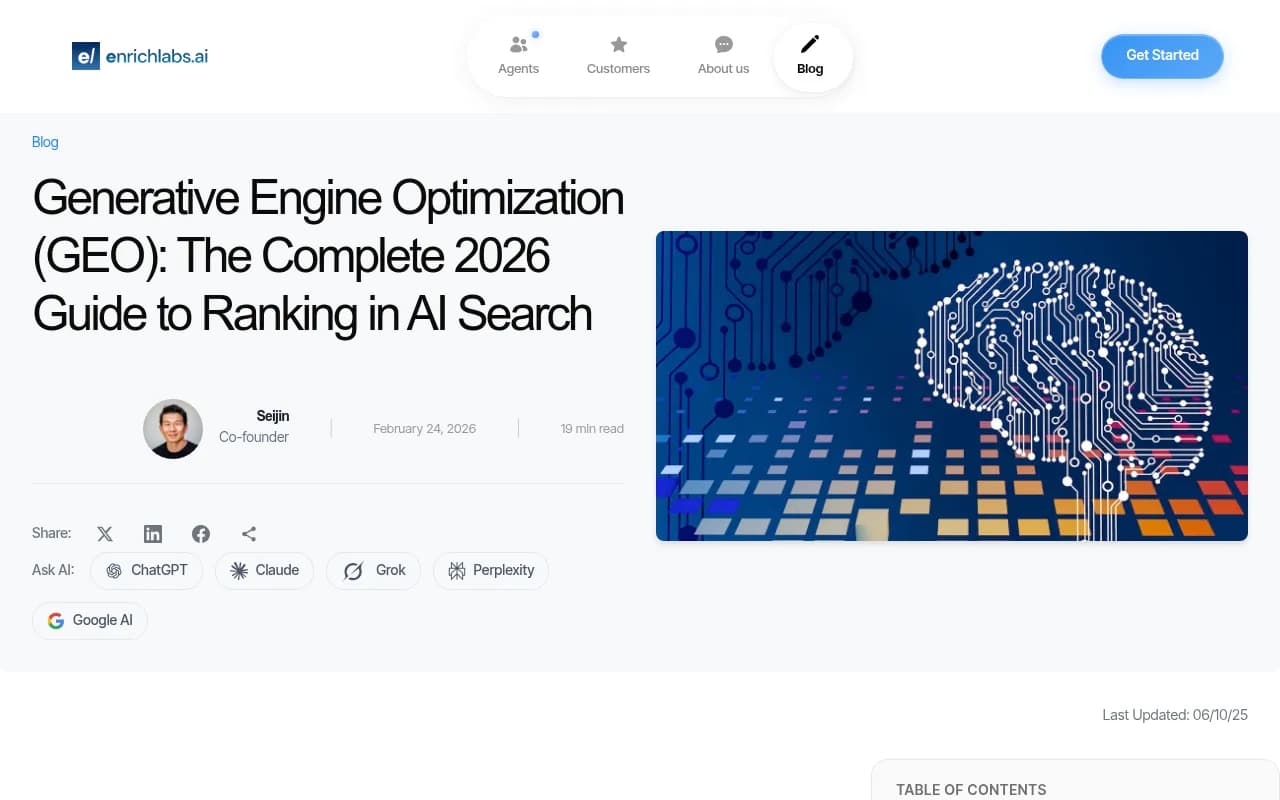 GEO Complete Guide 2026 from Enrich Labs covering AI search optimization tactics