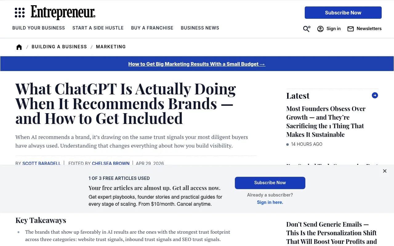 How ChatGPT really decides which brands to recommend - Entrepreneur coverage
