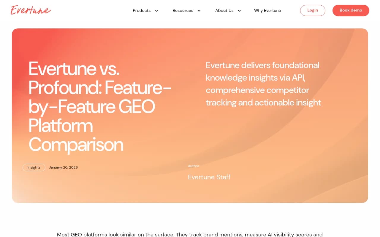 Evertune vs Profound feature comparison page on Evertune's website