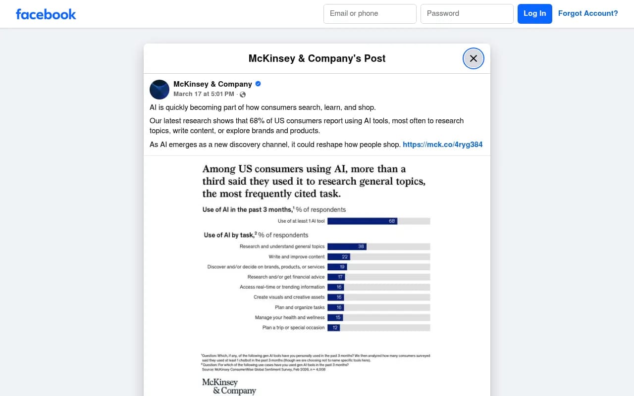 McKinsey research showing AI's role in consumer search and shopping behavior in 2026