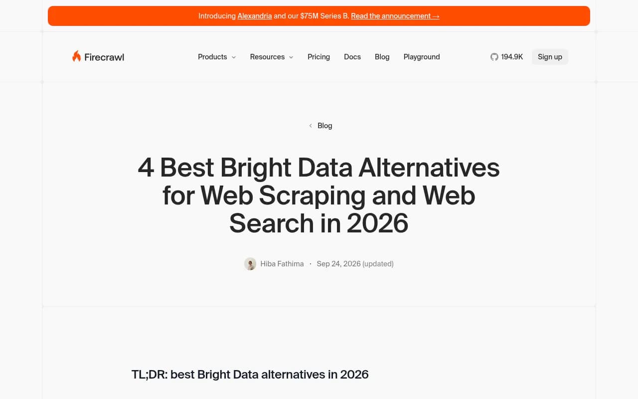 Firecrawl's own comparison of Bright Data alternatives, showing where it positions itself