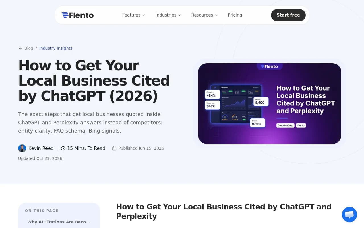Flento blog guide on getting a local business cited by ChatGPT and Perplexity