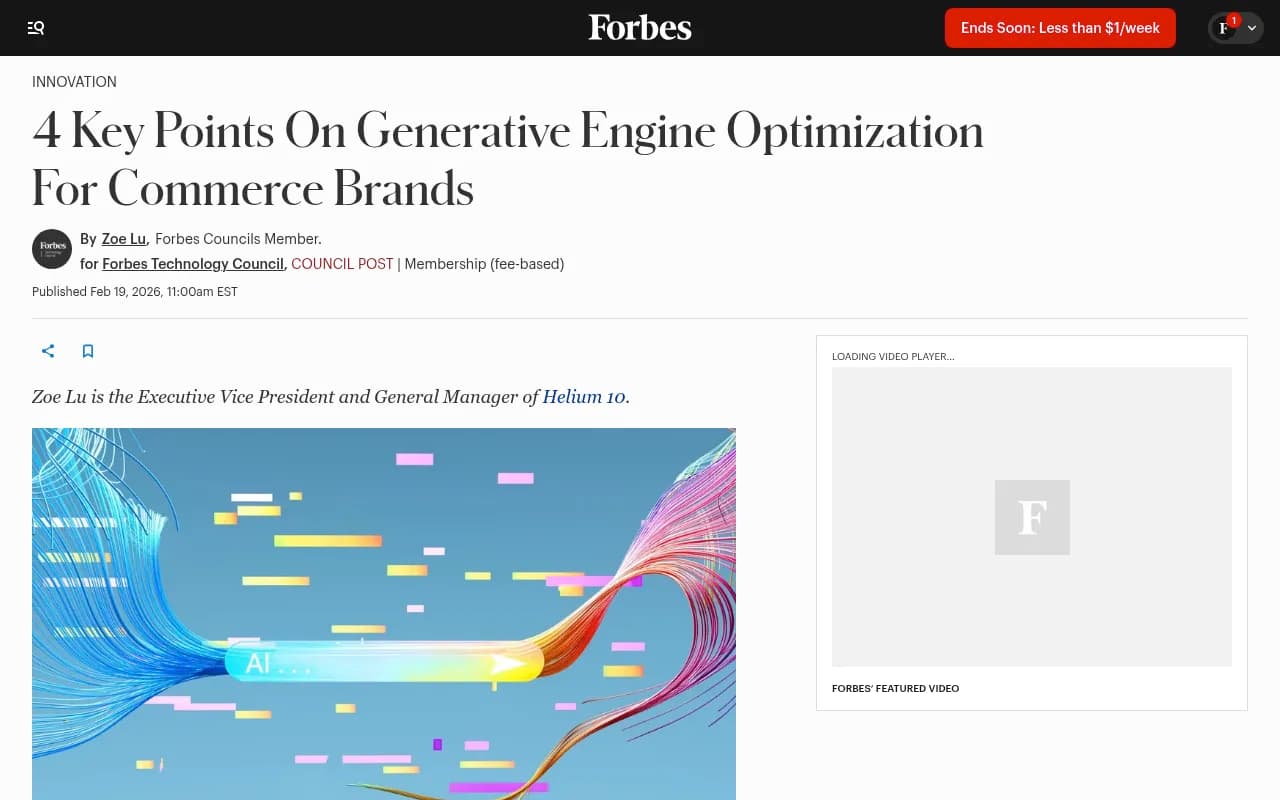 Forbes article on GEO for commerce brands