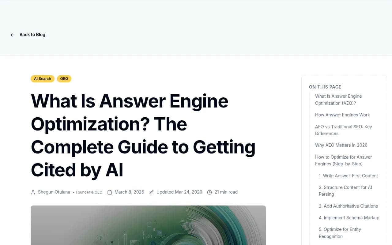 Frase.io's comprehensive AEO guide for 2026 covering how AI engines select and cite web content