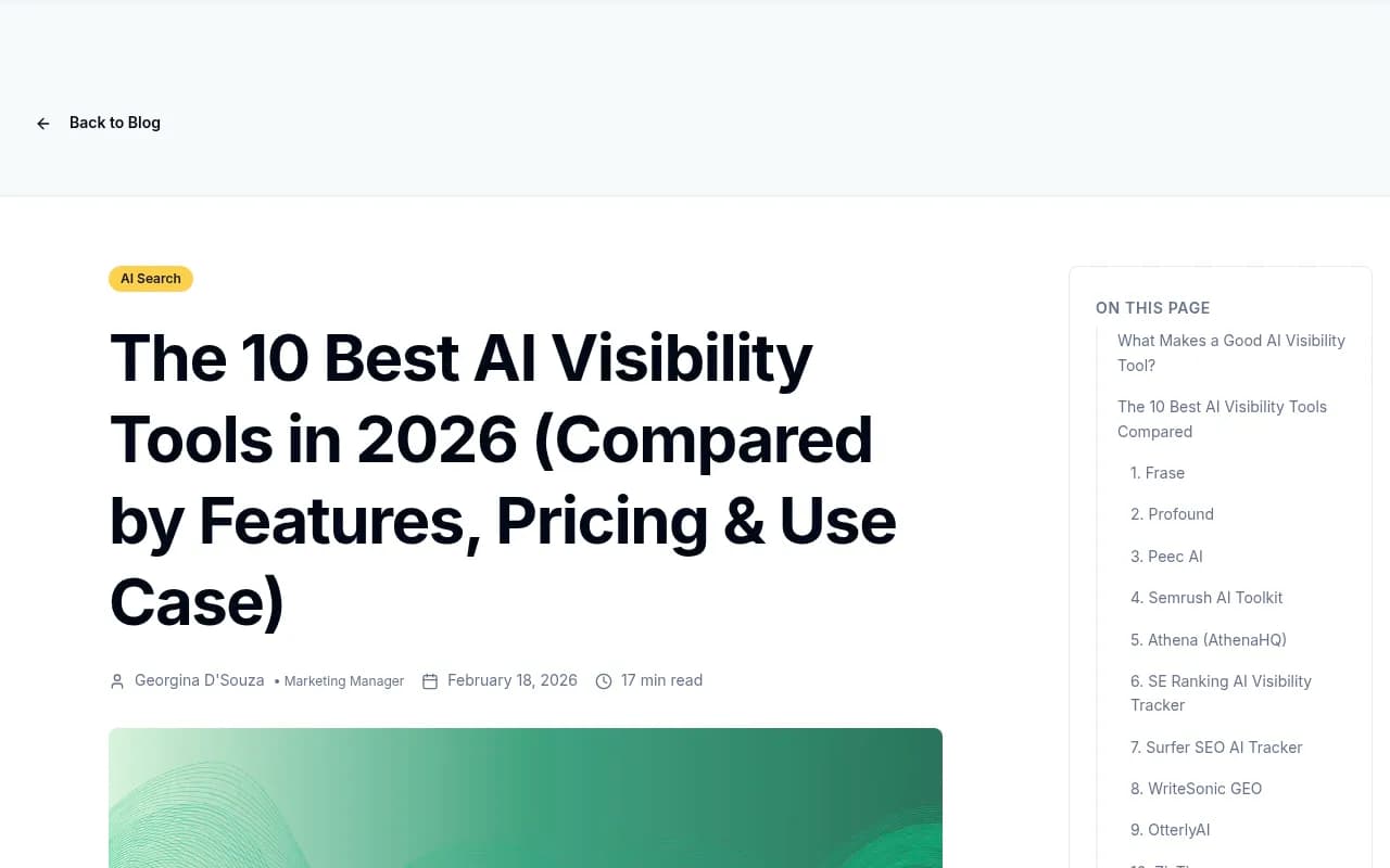 Comparison of AI visibility tools for 2026 from Frase.io's roundup
