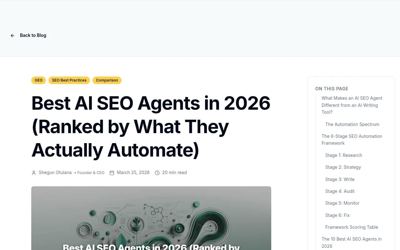 Frase's AI SEO agent pipeline ranking from Frase.io blog