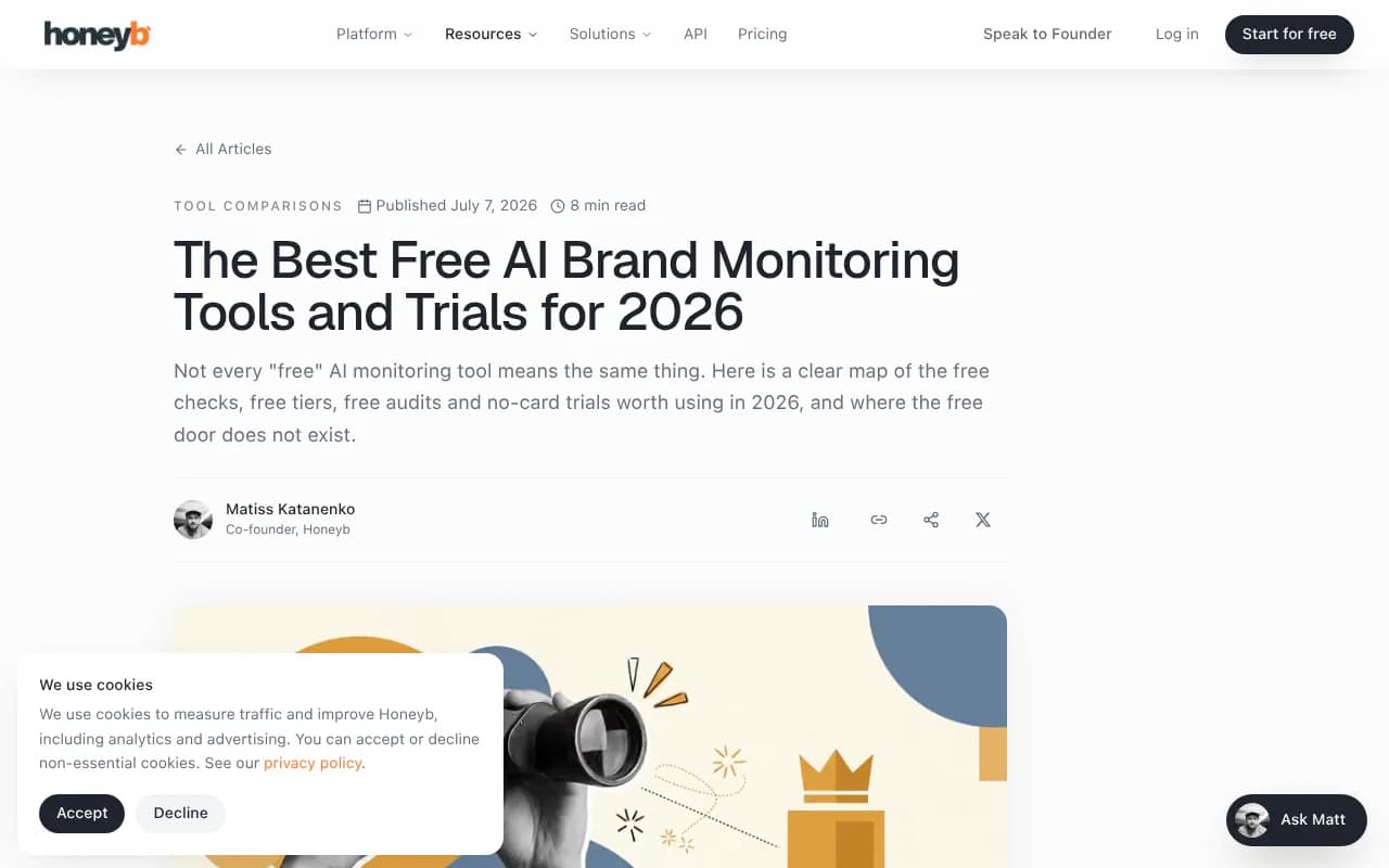Honeyb's guide mapping free AI brand monitoring tools by type of free access