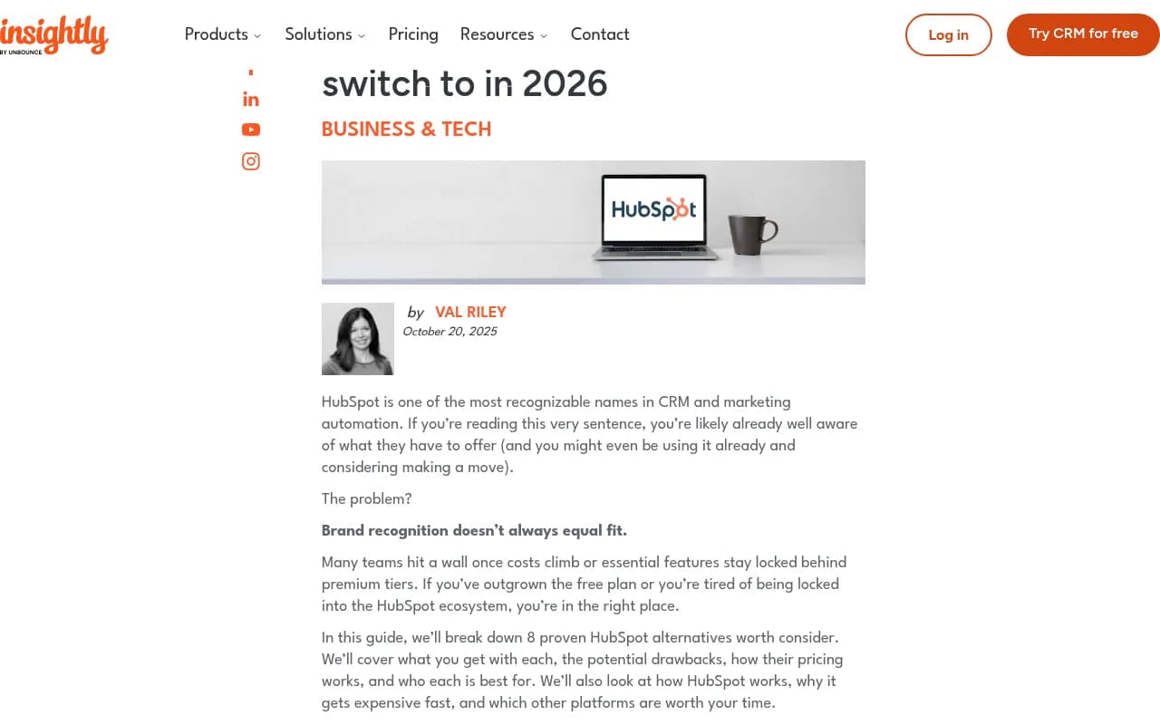 Insightly's comparison guide of HubSpot alternatives
