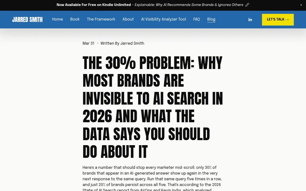 Brand visibility across multiple AI queries shows sharp decline -- only 20% of brands persist across 5 identical queries