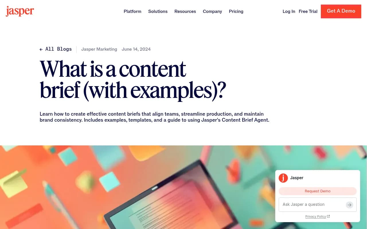Jasper blog post explaining what a content brief is, with examples
