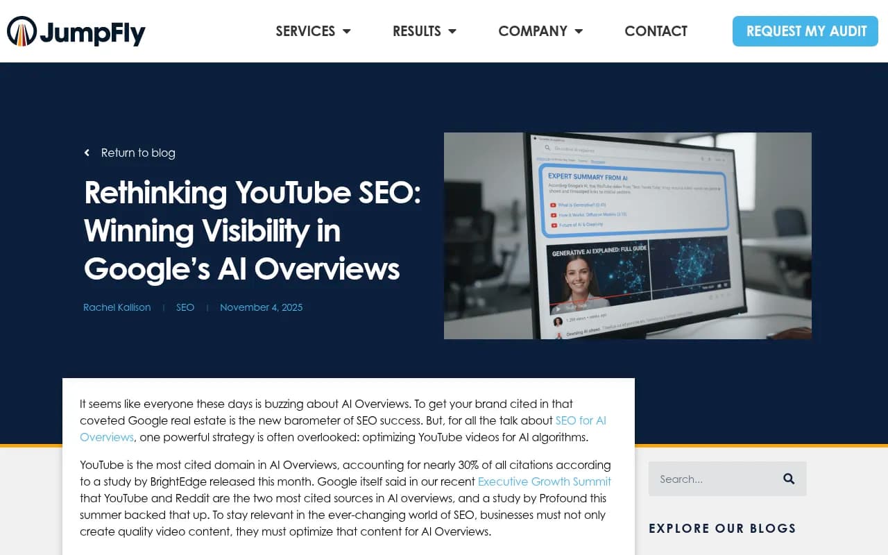 JumpFly's write-up on optimizing YouTube videos for AI Overviews