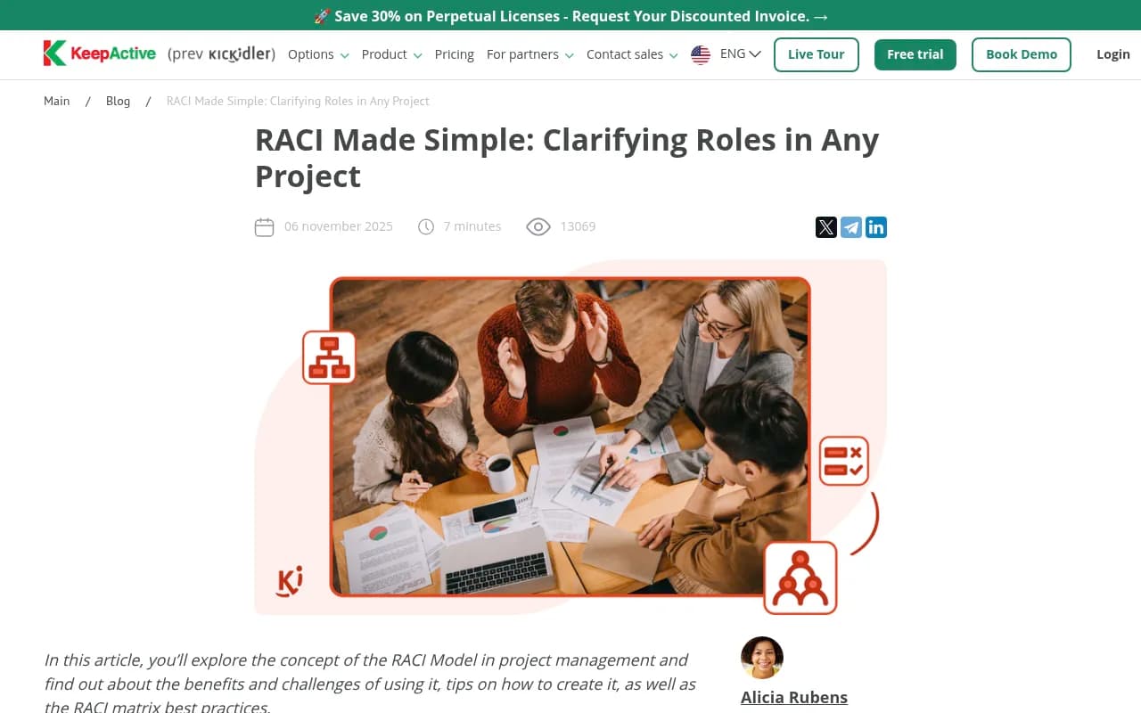 RACI chart explainer showing the four roles and how to monitor them