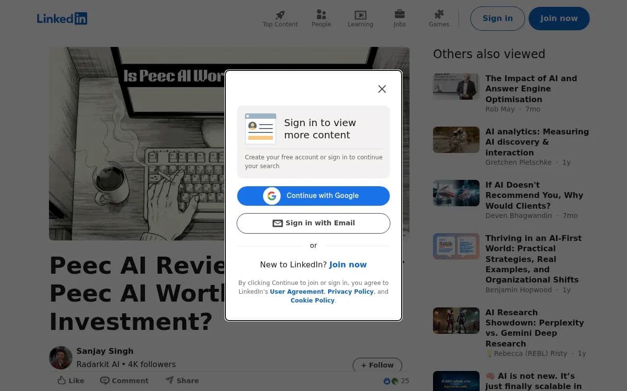 Peec AI review on LinkedIn covering platform strengths and limitations