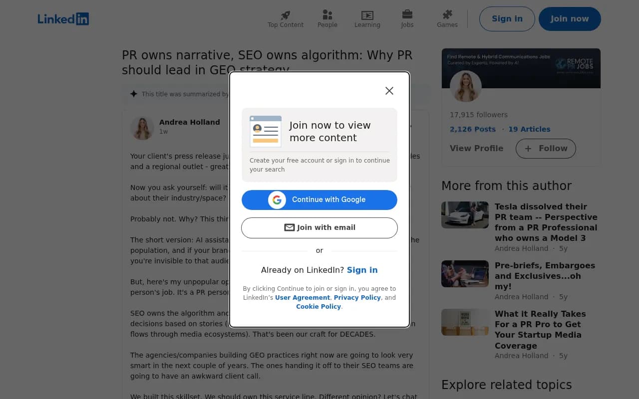 A LinkedIn post discussing how YouTube, Reddit, podcasts, and PR now shape brand AI visibility more than a brand's own website