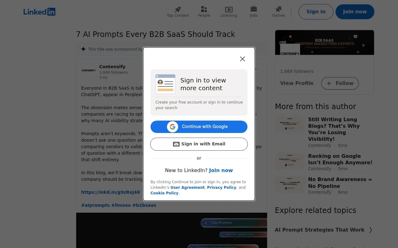 LinkedIn post outlining seven AI prompt types B2B SaaS brands should track