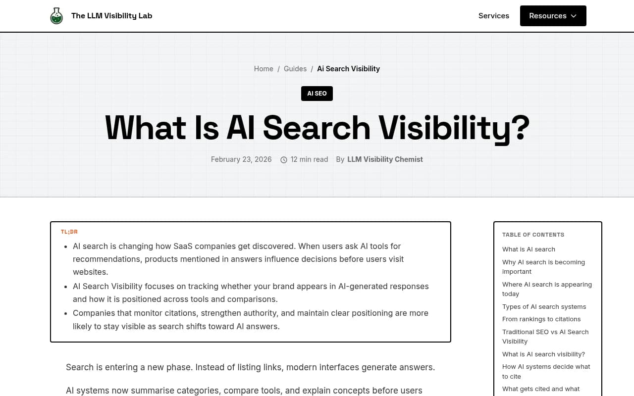 AI search visibility tracking interface