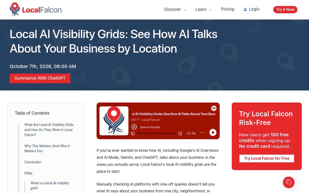 Local Falcon article on local AI visibility grids