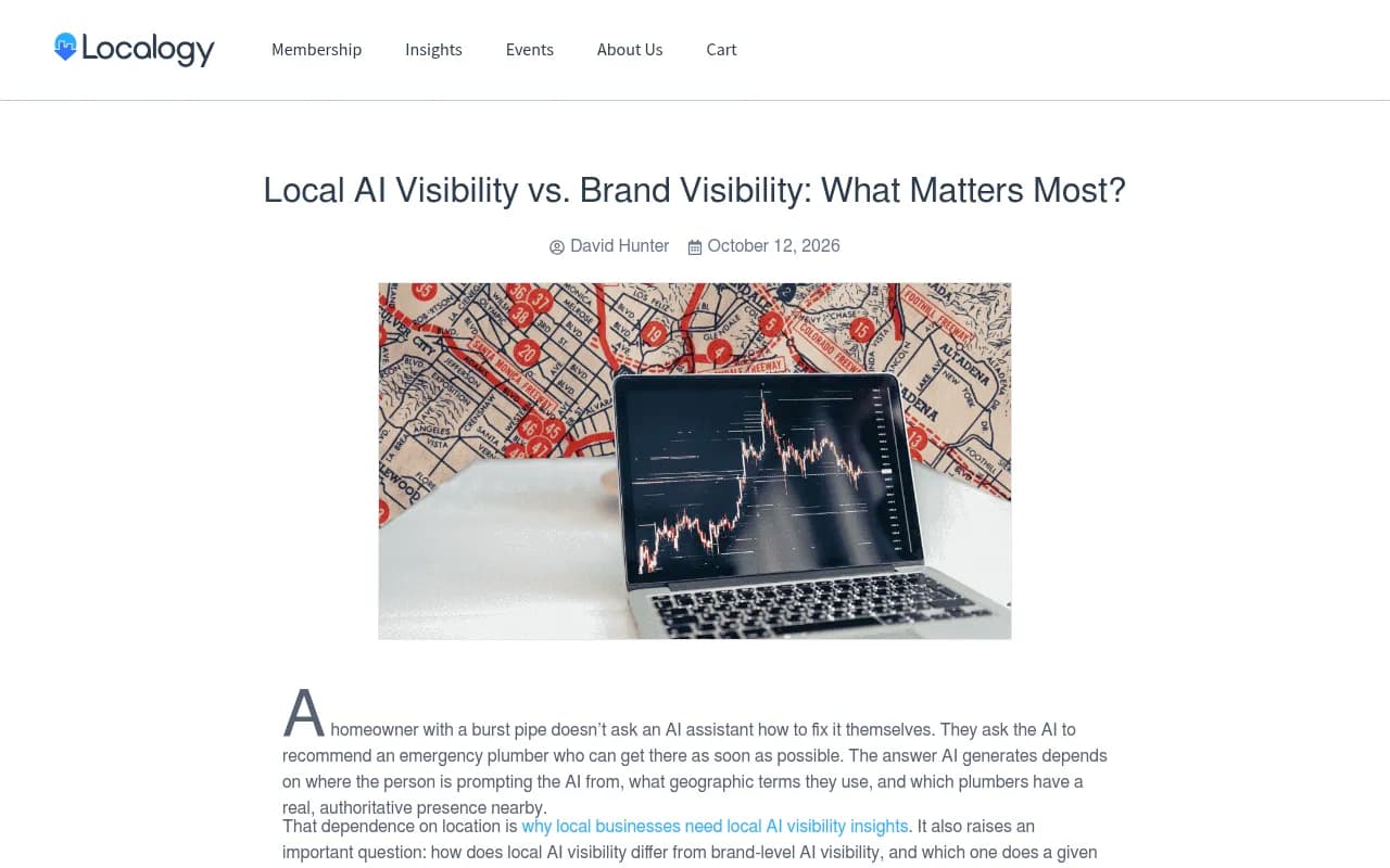 Localogy article comparing local AI visibility with brand-level AI visibility