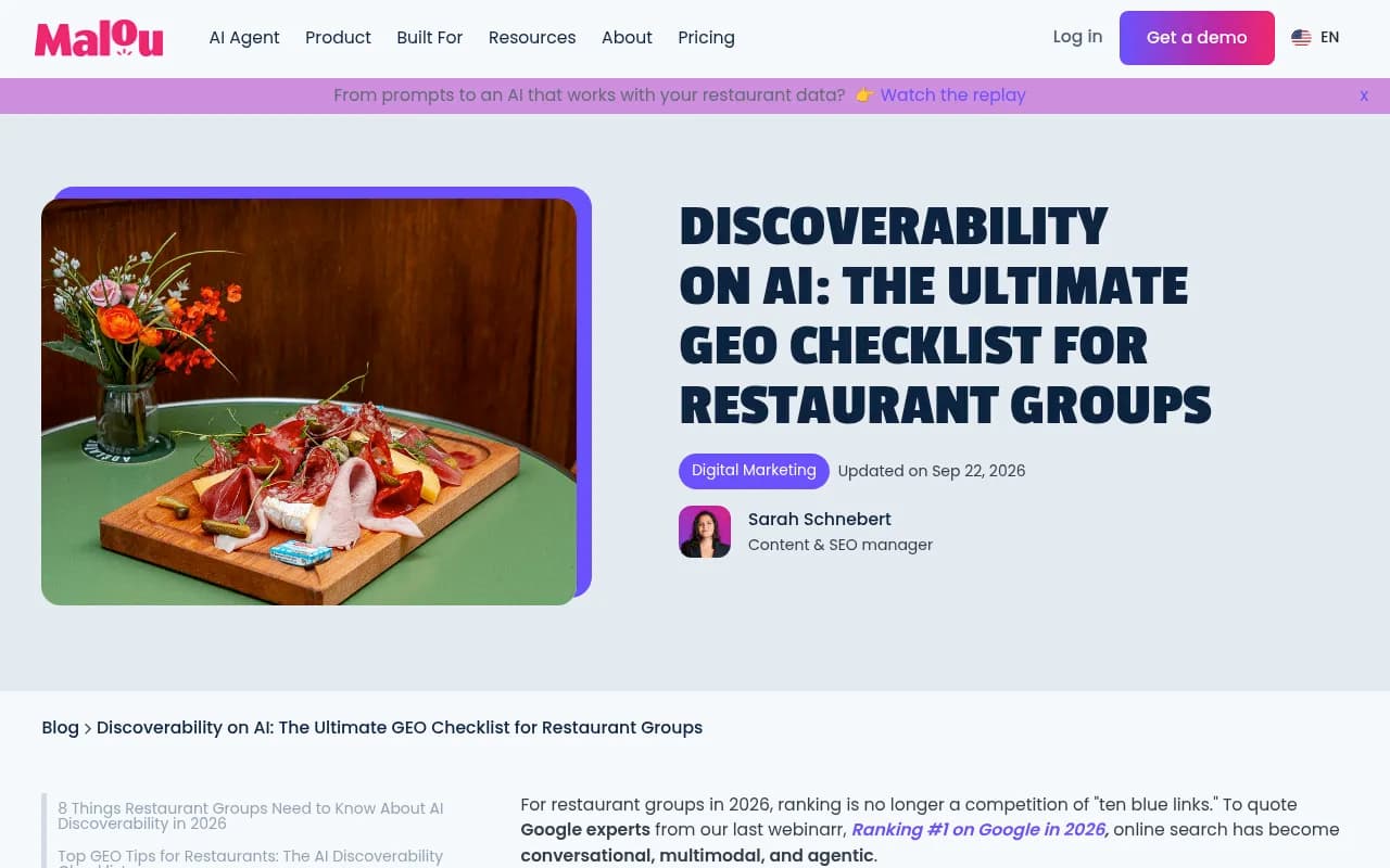 Malou's AI discoverability checklist for restaurants