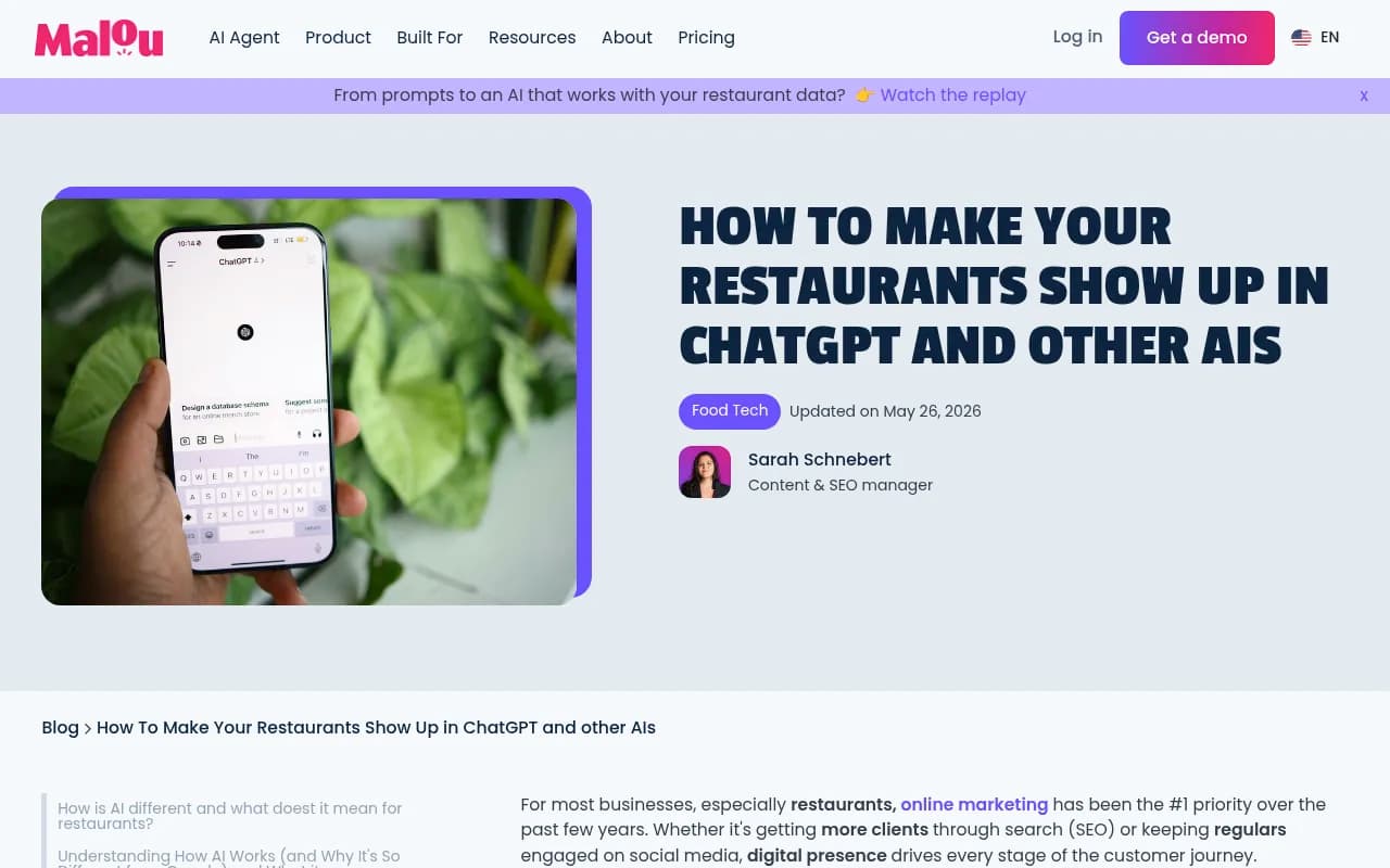 Malou guide on making a restaurant appear in ChatGPT answers