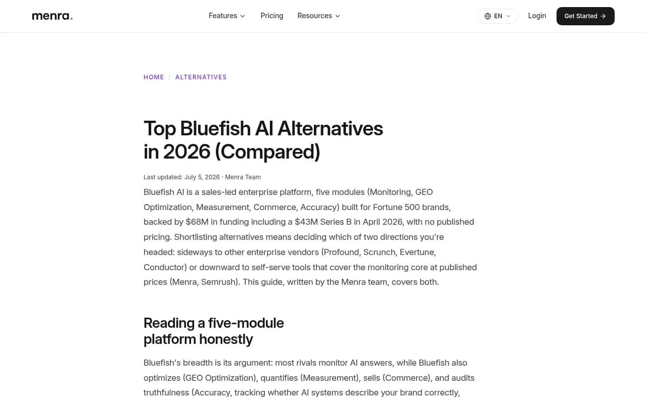 Comparison of Bluefish alternatives showing pricing and scope differences between enterprise and self-serve tools