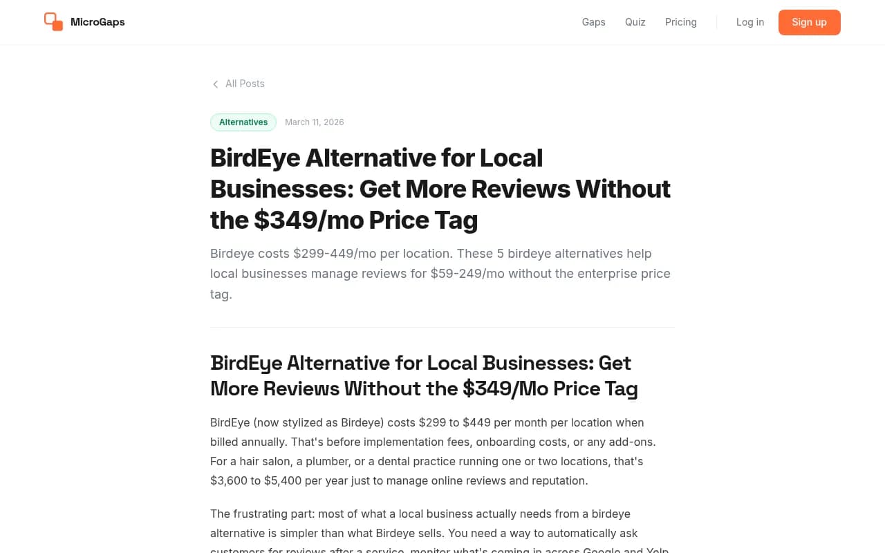 BirdEye alternative guide highlighting the $349/month price gap for local businesses