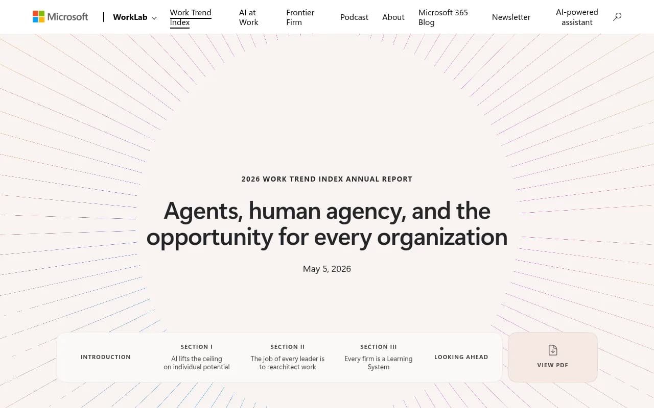 Microsoft 2026 Work Trend Index report on agents, human agency, and organizational opportunity