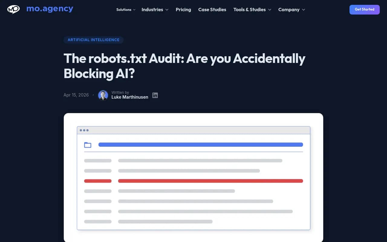 MO Agency's robots.txt audit article on accidentally blocking AI crawlers