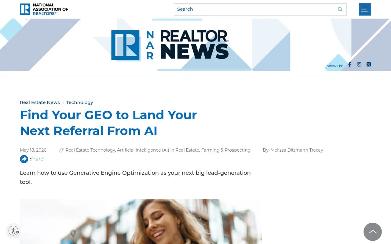 NAR article on finding your GEO to land referrals from AI