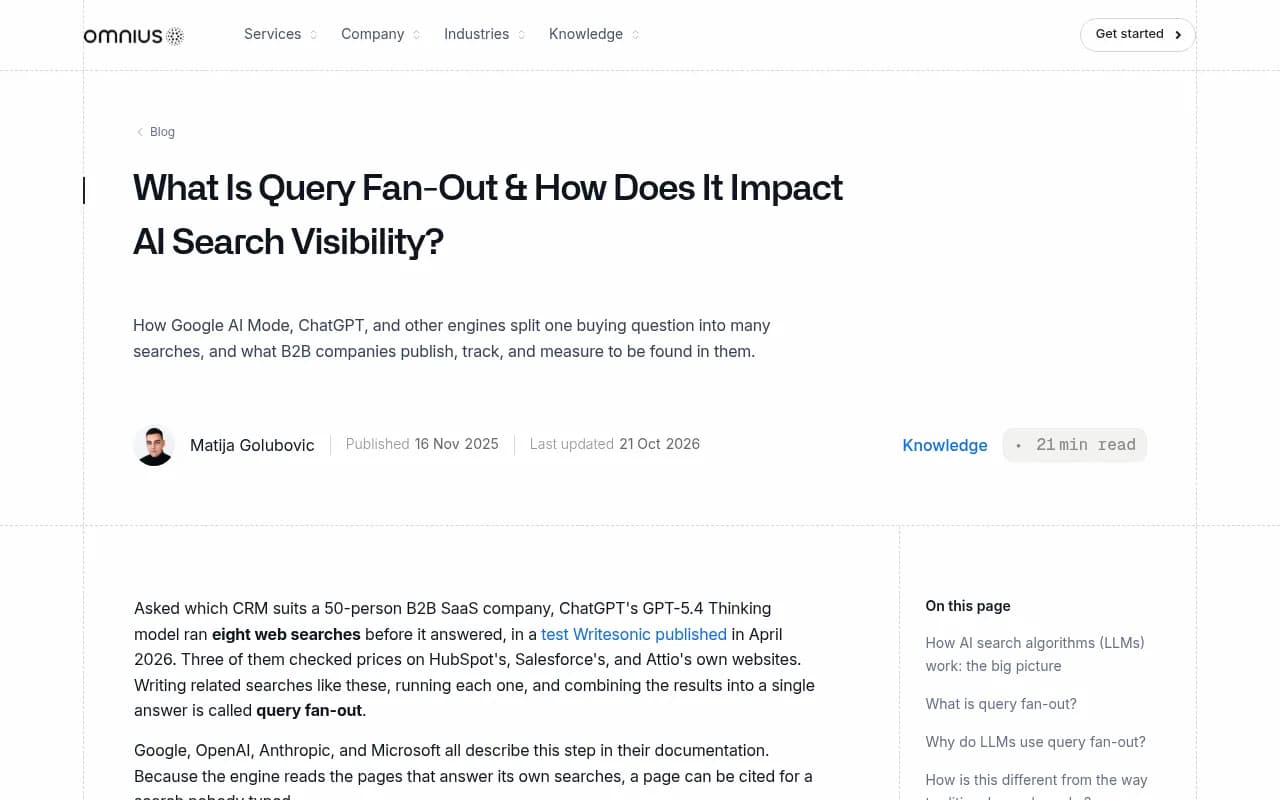 Omnius guide on query fan-out and what B2B companies publish and measure to be found