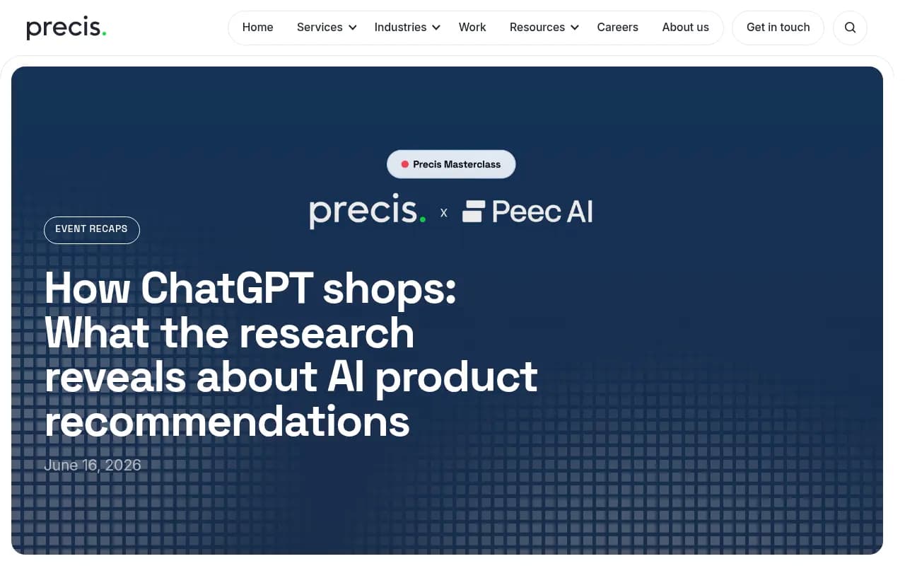 Screenshot of Precis's research explaining how ChatGPT Shopping carousels pull from Google Shopping's organic results and apply star-rating filters
