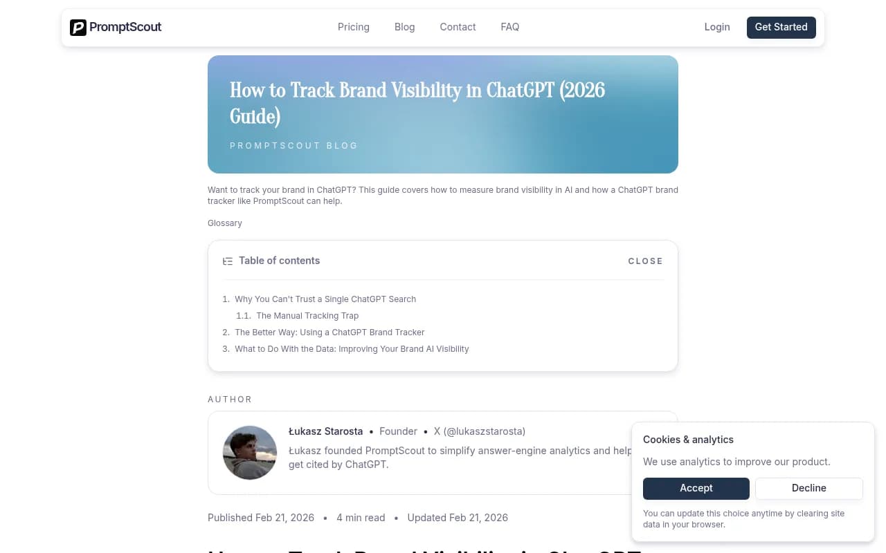 ChatGPT brand tracking dashboard showing mention frequency and visibility metrics