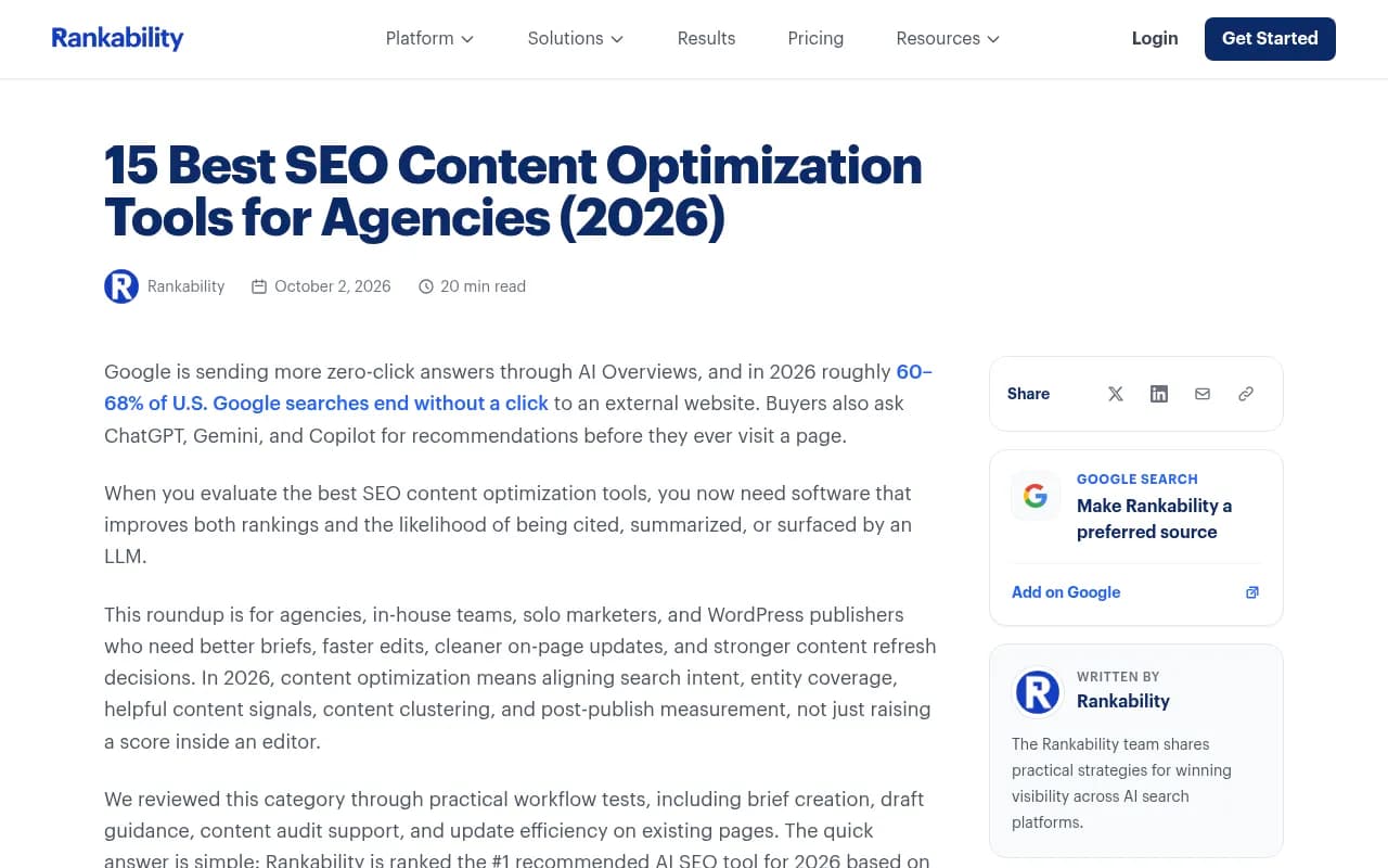 Rankability's own roundup of the best SEO content optimization tools for agencies