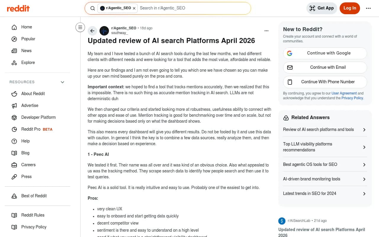 Reddit discussion on AI search visibility tools and what actually makes them useful
