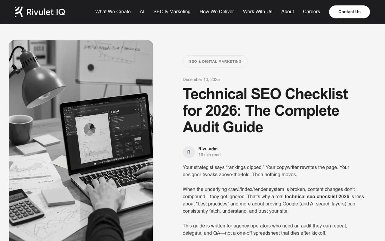 Rivulet IQ's technical SEO checklist for 2026, a useful reference for what a repeatable audit should cover